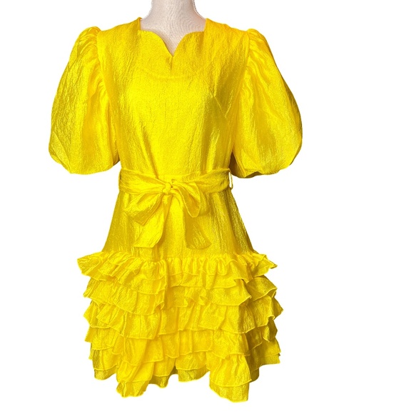 N B NANCY Dresses & Skirts - #A127 Nancy New York Yellow feminine flirty Puff Sleeve Ruffle Dress NWT  L